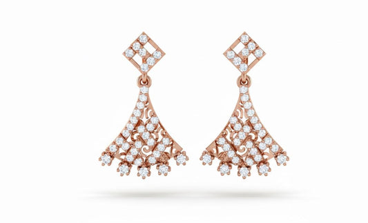 Moissanite Fan Drop Stud Earrings | Hypoallergenic Vintage Dangle | Gold, Rose Gold, Silver