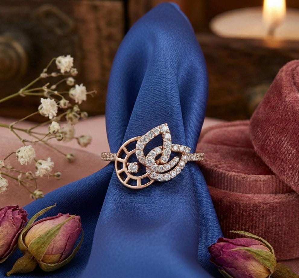 Riora elegant musical note moissanite diamond ring in rose gold, featuring a dainty minimalist music-inspired jewelry design.