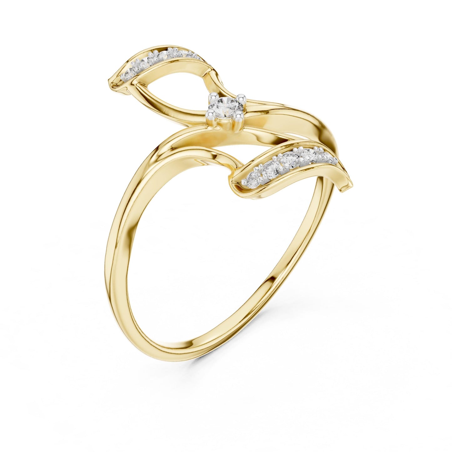 Riora Moissanite Leaf Twist Ring in rose gold with a nature-inspired vine design, minimalist wedding band featuring a leaf motif.