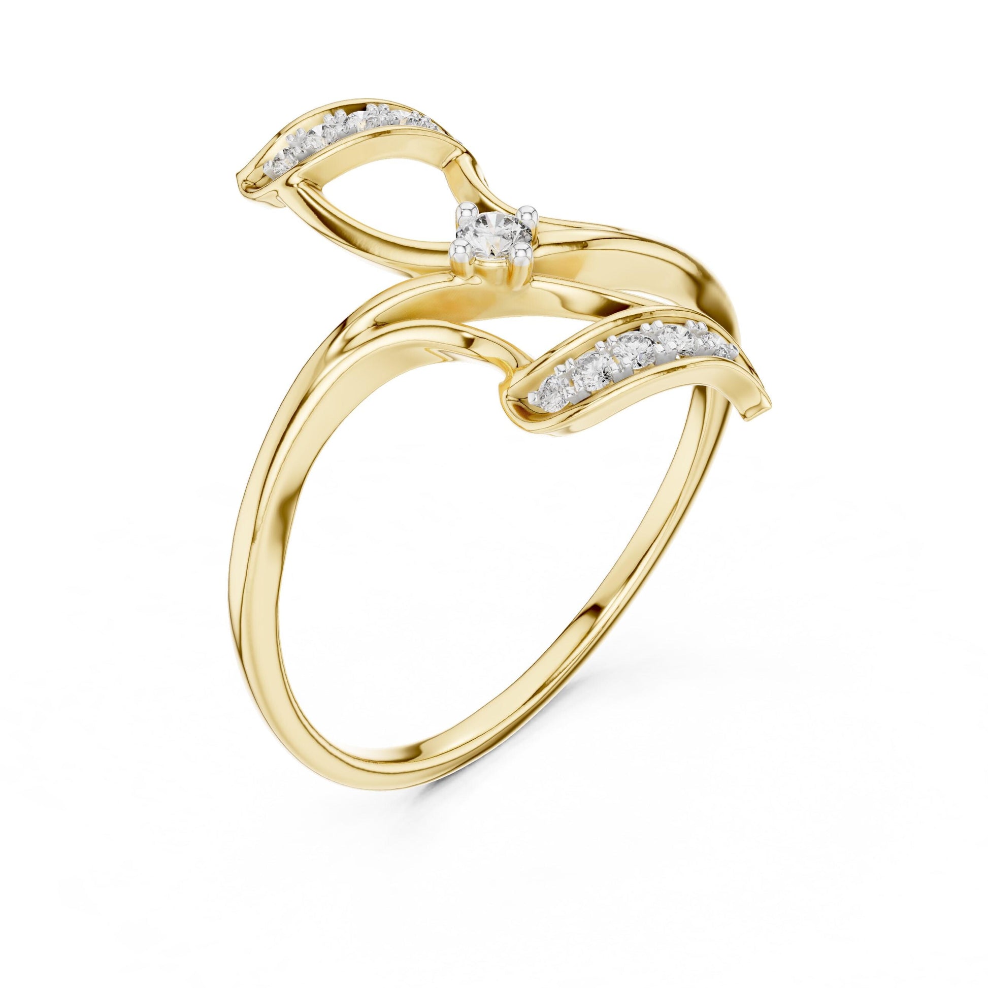 Riora Moissanite Leaf Twist Ring in rose gold with a nature-inspired vine design, minimalist wedding band featuring a leaf motif.
