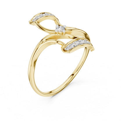 Riora Moissanite Leaf Twist Ring in rose gold with a nature-inspired vine design, minimalist wedding band featuring a leaf motif.