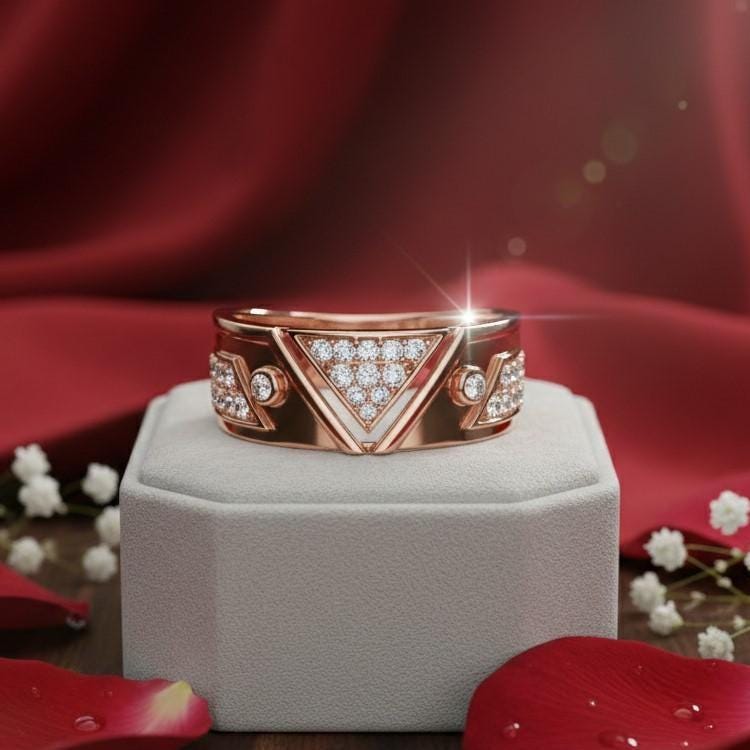 Riora luxury moissanite statement ring with bold gold band, featuring sparkling stones, perfect for bridal or birthday gift.