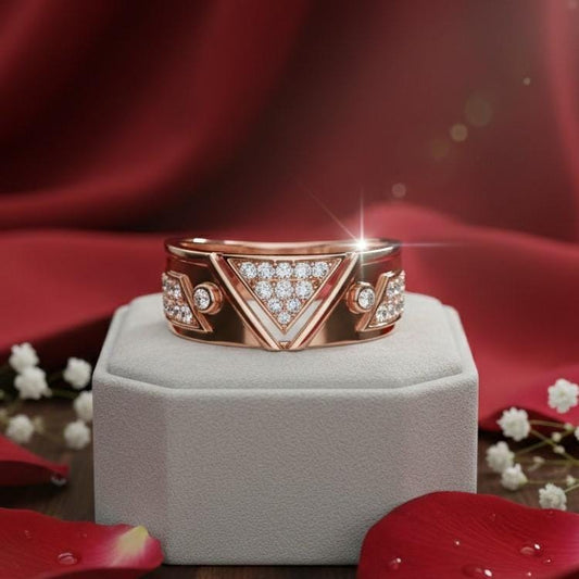 Riora luxury moissanite statement ring with bold gold band, featuring sparkling stones, perfect for bridal or birthday gift.