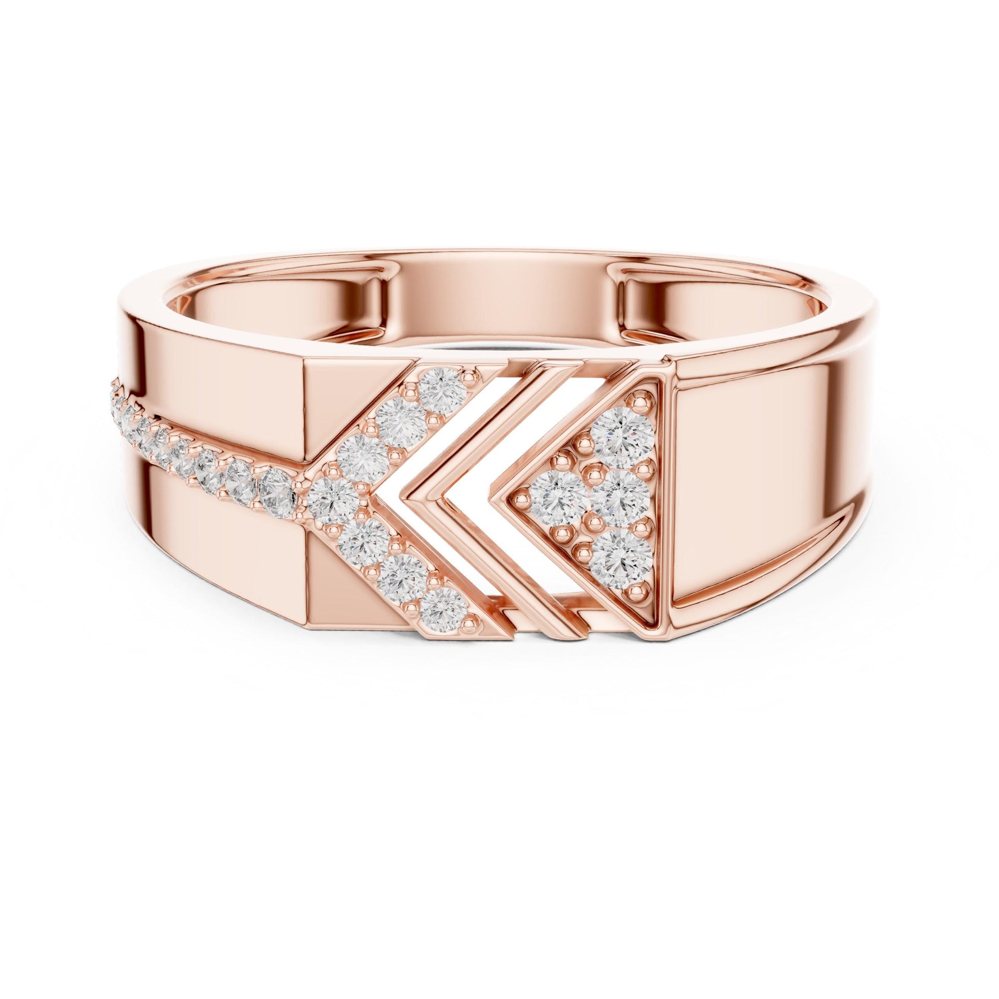 Riora luxury geometric CZ band ring in gold, silver, and rose gold with statement design, nickel-free for wedding or gift.