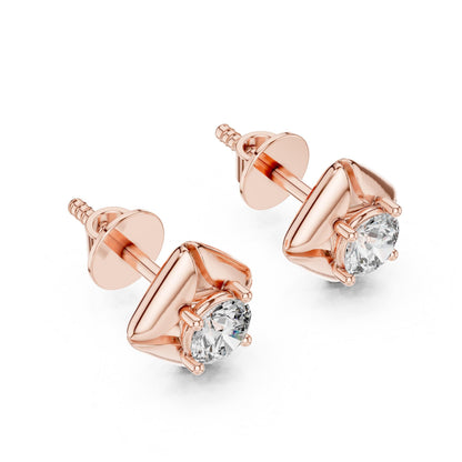 Riora moissanite diamond stud earrings in rose gold, gold, and silver, minimalist bridal jewelry for wedding or gift.