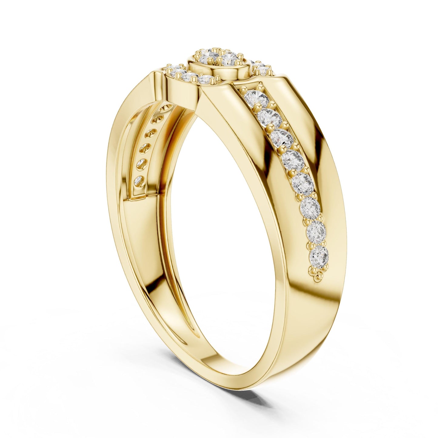 Elegant Riora diamond halo engagement ring with rose gold finish, featuring a central diamond surrounded by smaller stones.