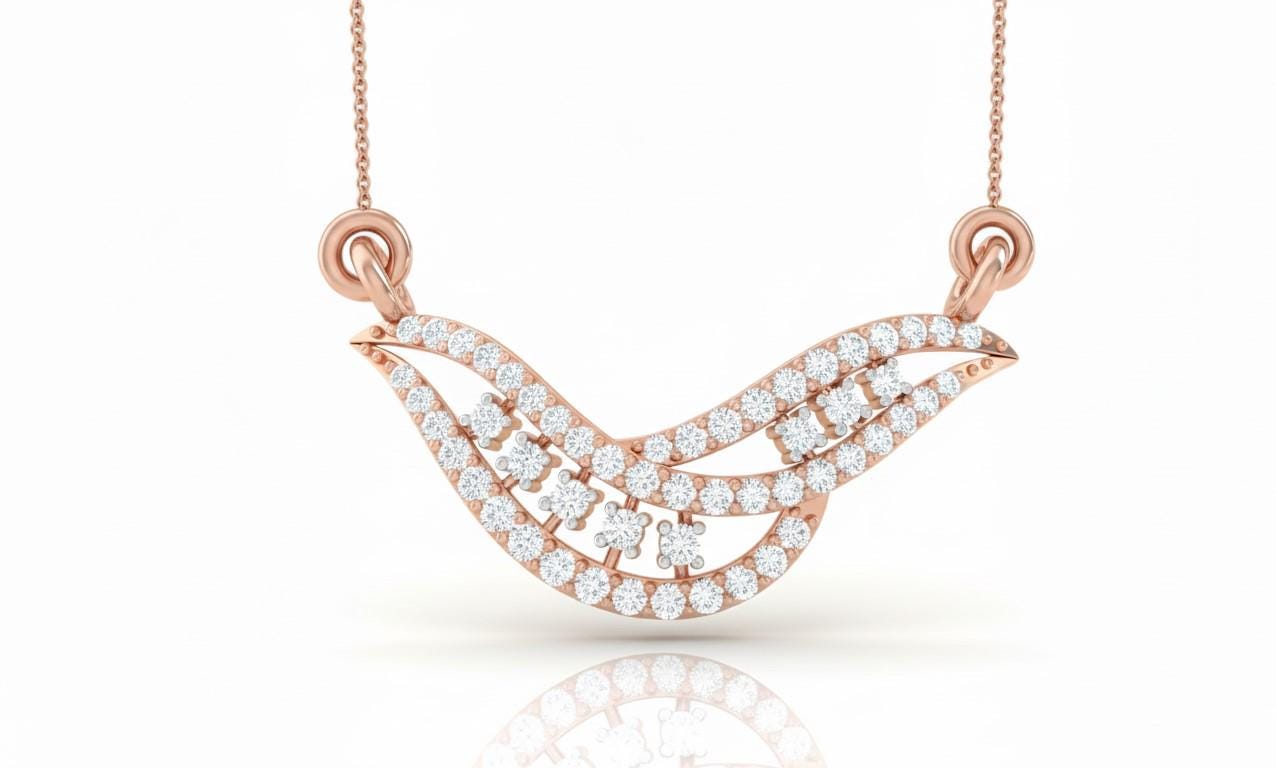 Moissanite Wave Pendant Necklace | Gold, Rose Gold & Silver | Minimal Luxury Gift for Her