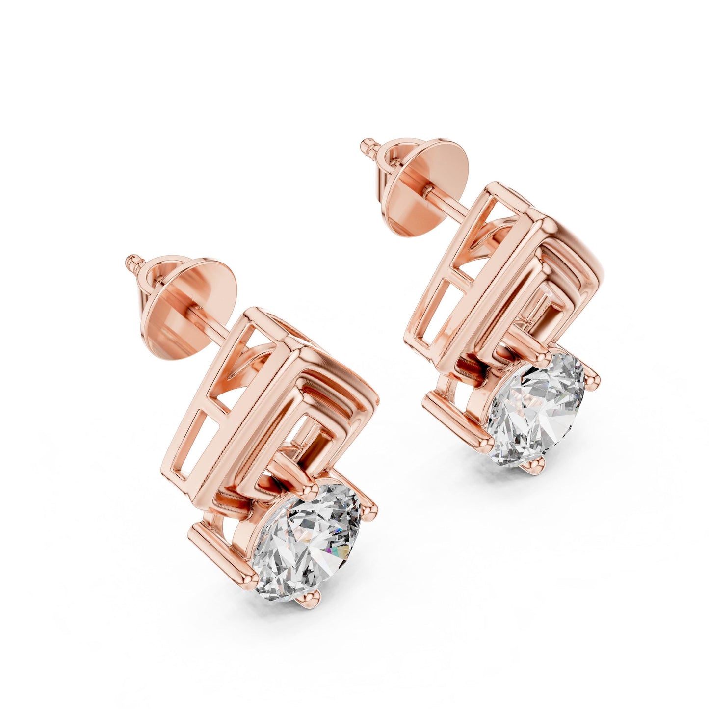 Riora geometric moissanite diamond stud earrings, 7mm round cut, minimalist silver studs for everyday wear or bridal jewelry.