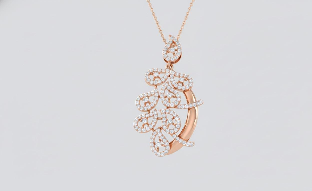 Moissanite Leaf Pendant Necklace, Elegant Rose Gold Finish