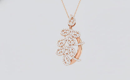 Moissanite Leaf Pendant Necklace, Elegant Rose Gold Finish