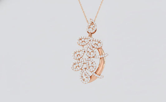 Moissanite Leaf Pendant Necklace, Elegant Rose Gold Finish
