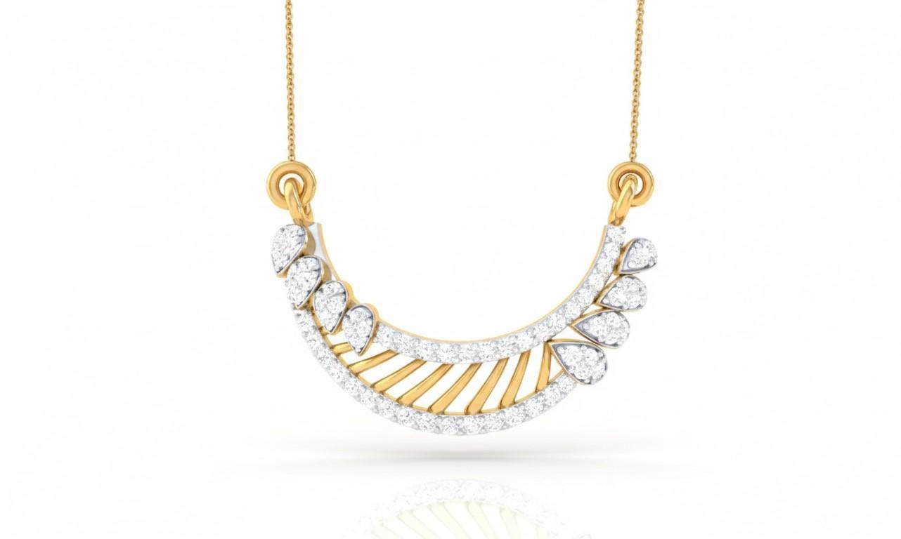 Moissanite Curved Pendant Necklace, Gold Rose Silver Adjustable Chain, Bridal Gift, Minimal Diamond Look Jewelry