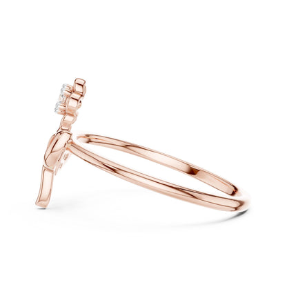 Riora moissanite flower ring with floral design, rose gold band, minimalist botanical style, suitable for engagement or promise gifts