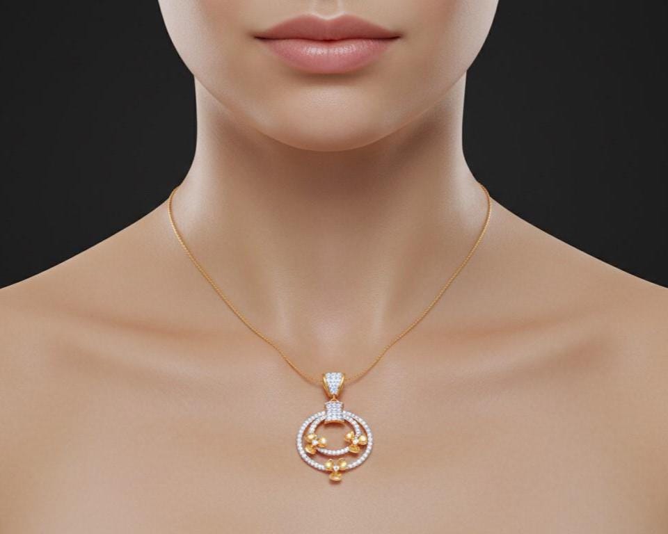 Circle Pendant Gold Rose Silver Jewelry, Floral Diamond Look Necklace, Valentine Gift for Her