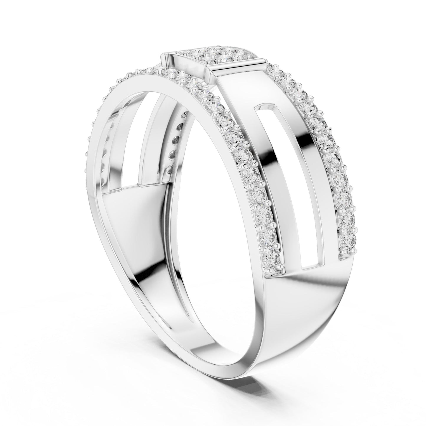 Riora luxury CZ double row wide band ring in rose silver, hypoallergenic anniversary and promise jewelry with sparkling stones.