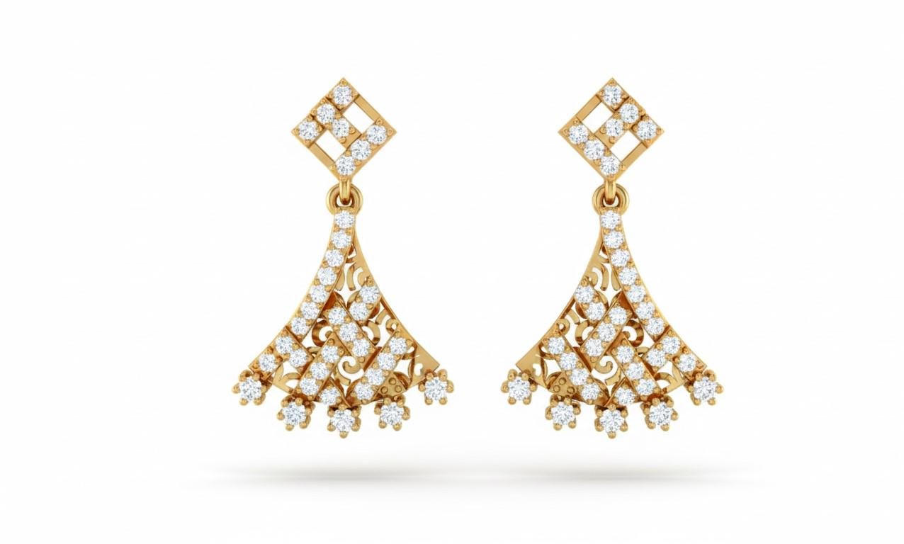 Moissanite Fan Drop Stud Earrings | Hypoallergenic Vintage Dangle | Gold, Rose Gold, Silver