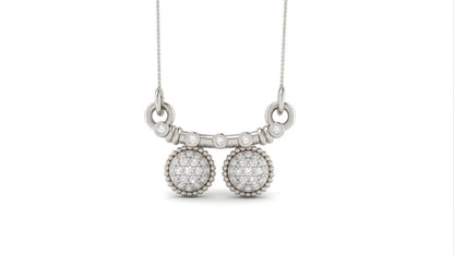 Riora Moissanite dangle necklace with double disc pendants in gold and rose gold, minimalist bridal jewelry.