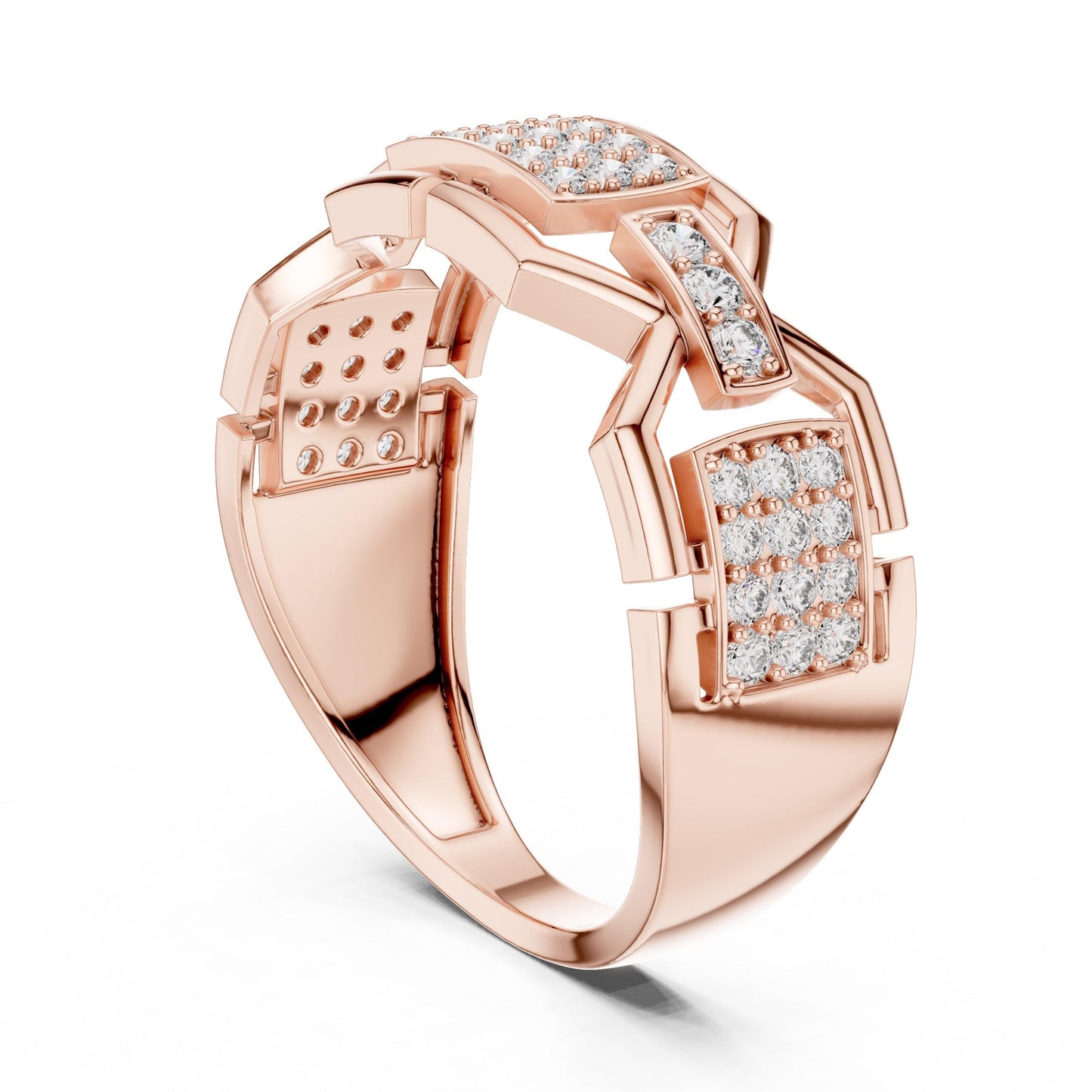 Riora luxury moissanite diamond ring with rose gold chunky band, statement jewelry for him, suitable for weddings or gifts
