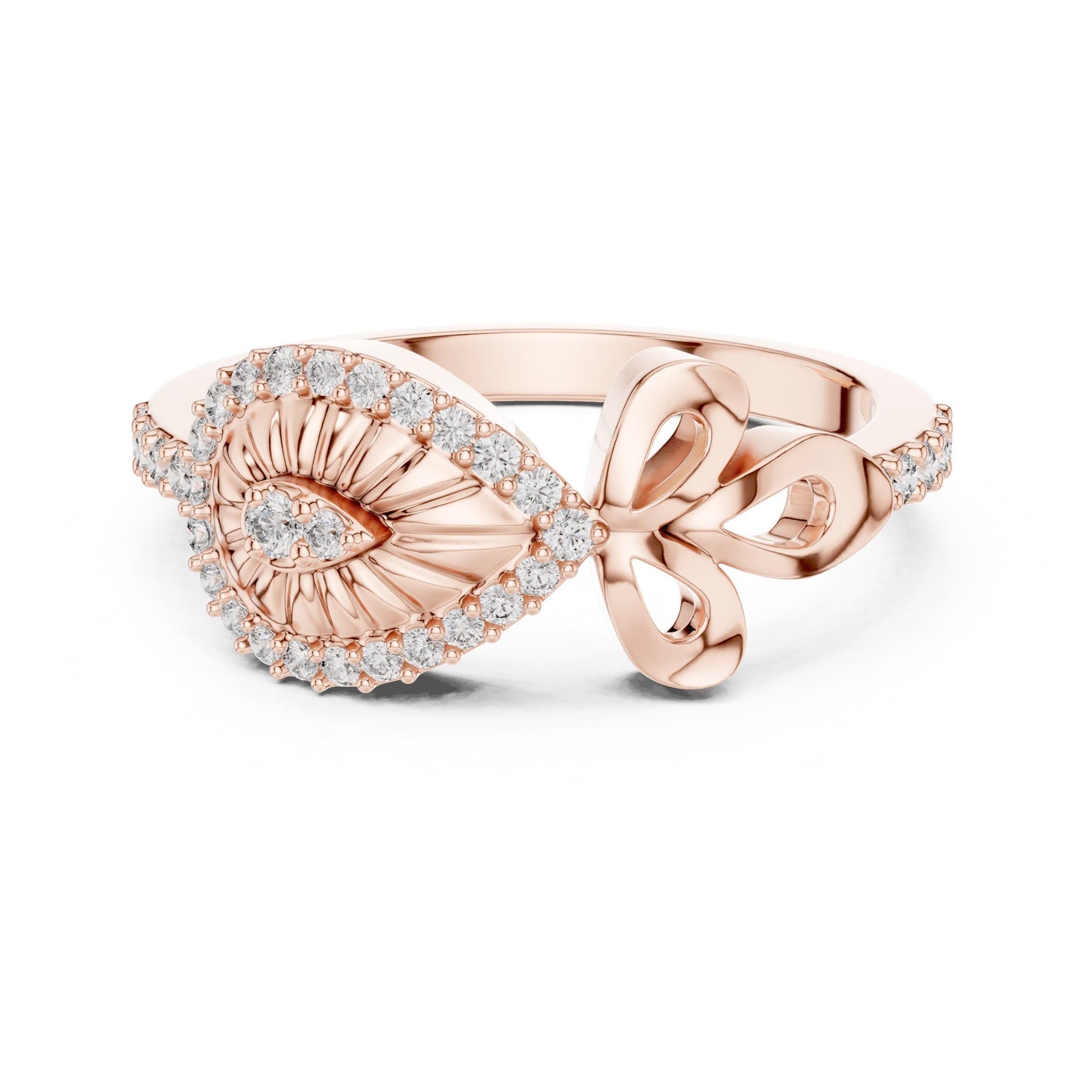Riora vintage eye-shaped bow ring with moissanite diamonds and evil band, dainty promise jewelry for women.