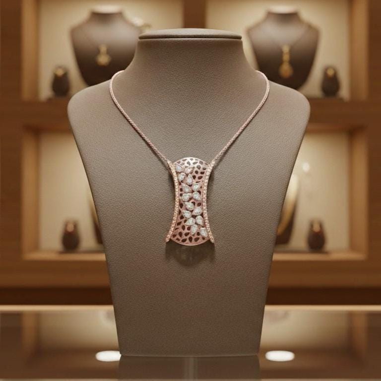 Riora moissanite leaf pendant necklace in gold, rose, and silver with delicate leaf design, hypoallergenic jewelry for women.