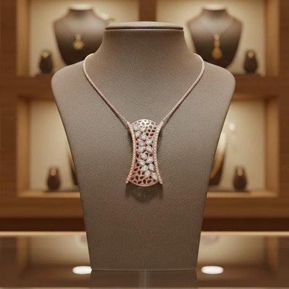Riora moissanite leaf pendant necklace in gold, rose, and silver with delicate leaf design, hypoallergenic jewelry for women.