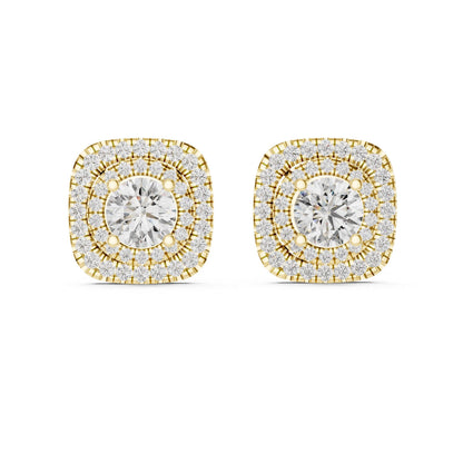Riora Rose Gold Moissanite Diamond Stud Earrings with cushion halo design, minimalist jewelry for women and special occasions