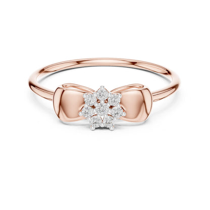 Riora Moissanite bow ring with floral cluster design, minimalist promise band, delicate bridal jewelry for special occasions