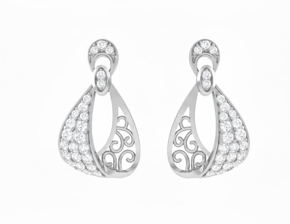 Riora Moissanite drop stud earrings in gold, silver, and rose gold with elegant dangle design for bridal or gift occasions