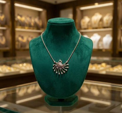 Riora Moissanite Peacock necklace with rose gold pendant, elegant bridal jewelry for weddings and special occasions