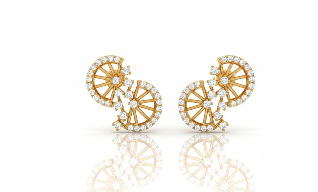 Moissanite Wheel Stud Earrings for Women | Gold, Rose Gold & Silver | Bridal & Anniversary Gift