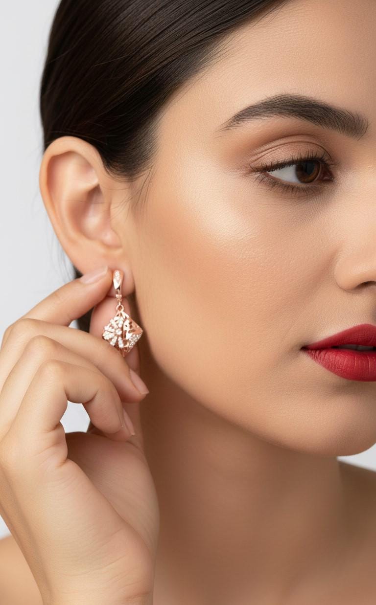 Moissanite Floral Drop Earrings | Hypoallergenic Geometric Dangle | Gold, Rose Gold, Silver