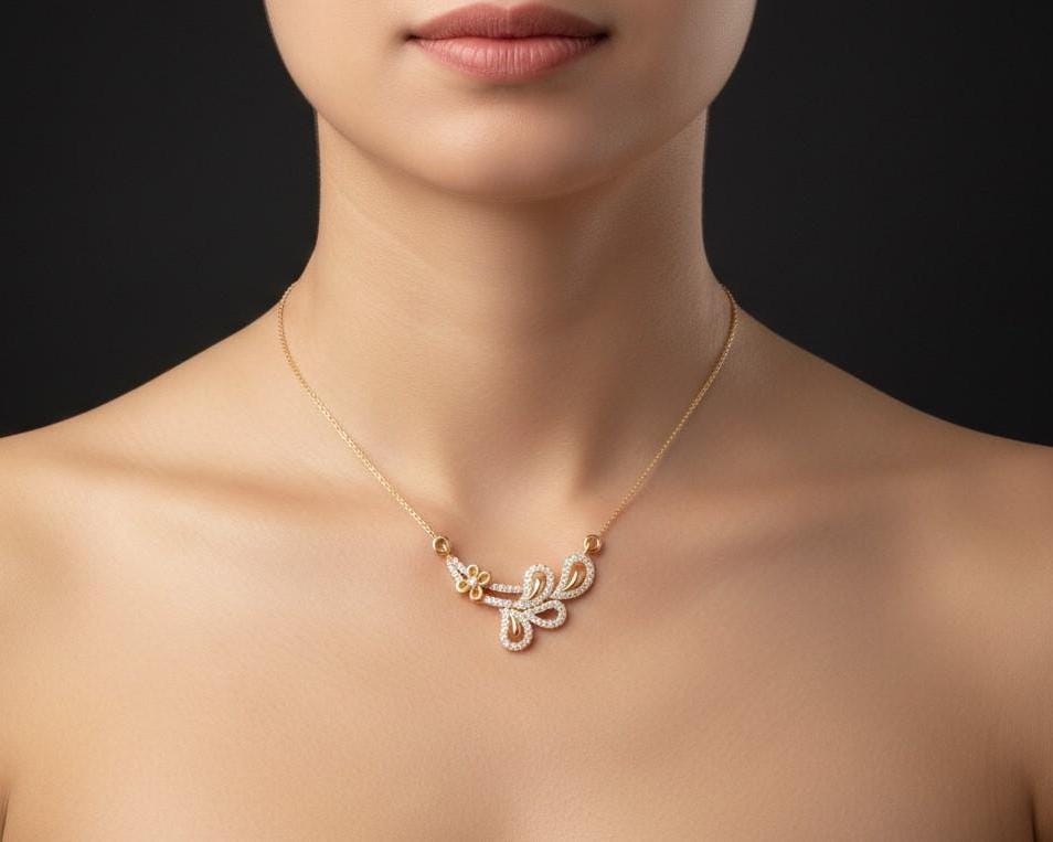 Moissanite Floral Pendant Necklace | Gold Rose Silver Jewelry  Gift for Her Valentine Love