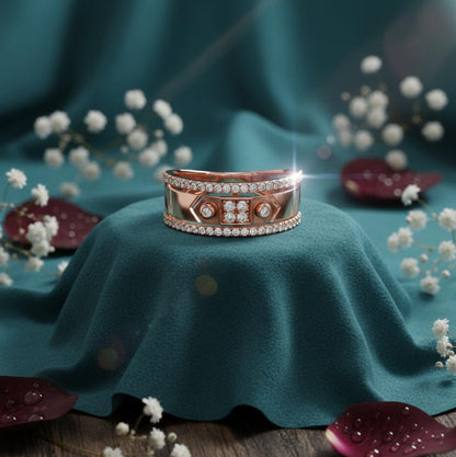 Riora luxury moissanite diamond statement ring for women in rose gold, featuring a bold cocktail band design.