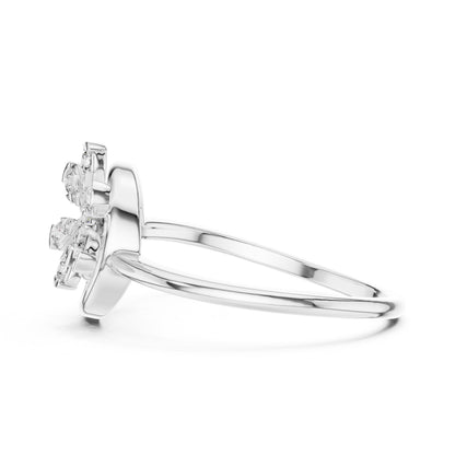 Riora moissanite flower swirl ring with floral diamond style, vintage-inspired design, rose gold band and intricate detailing.