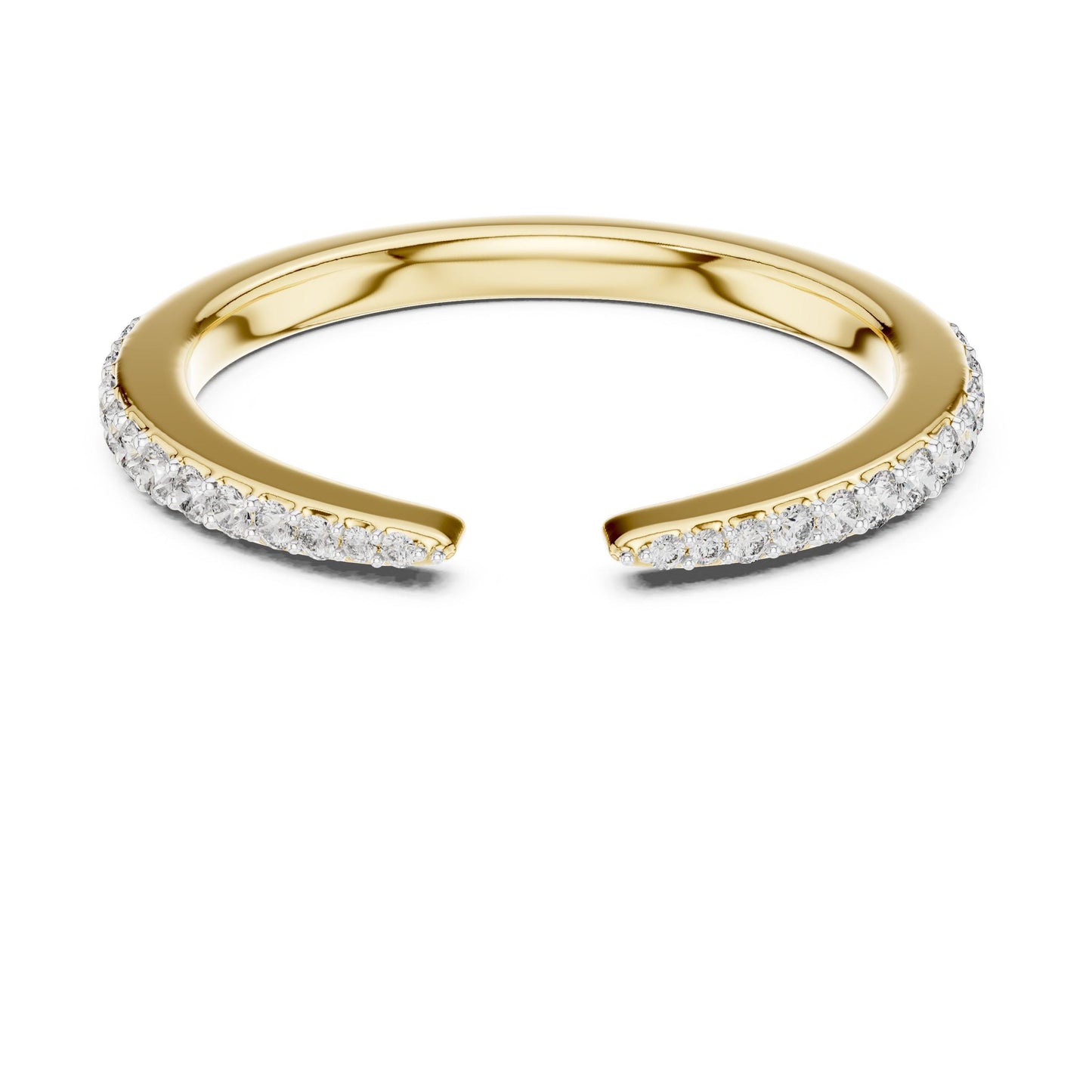 Riora open cuff moissanite ring with diamond-style design in rose gold, featuring a minimalist half eternity band and adjustable fit.