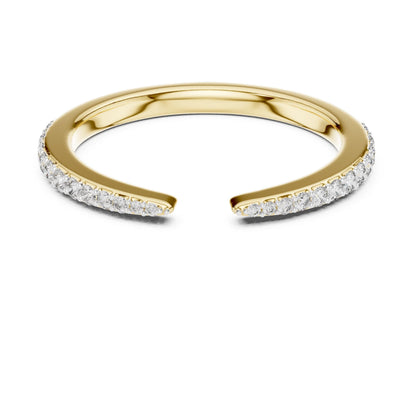 Riora open cuff moissanite ring with diamond-style design in rose gold, featuring a minimalist half eternity band and adjustable fit.