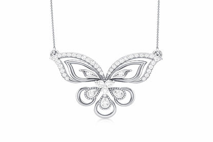 Rose gold butterfly moissanite necklace with an elegant pendant on an adjustable chain, ideal for bridal or luxury jewelry.