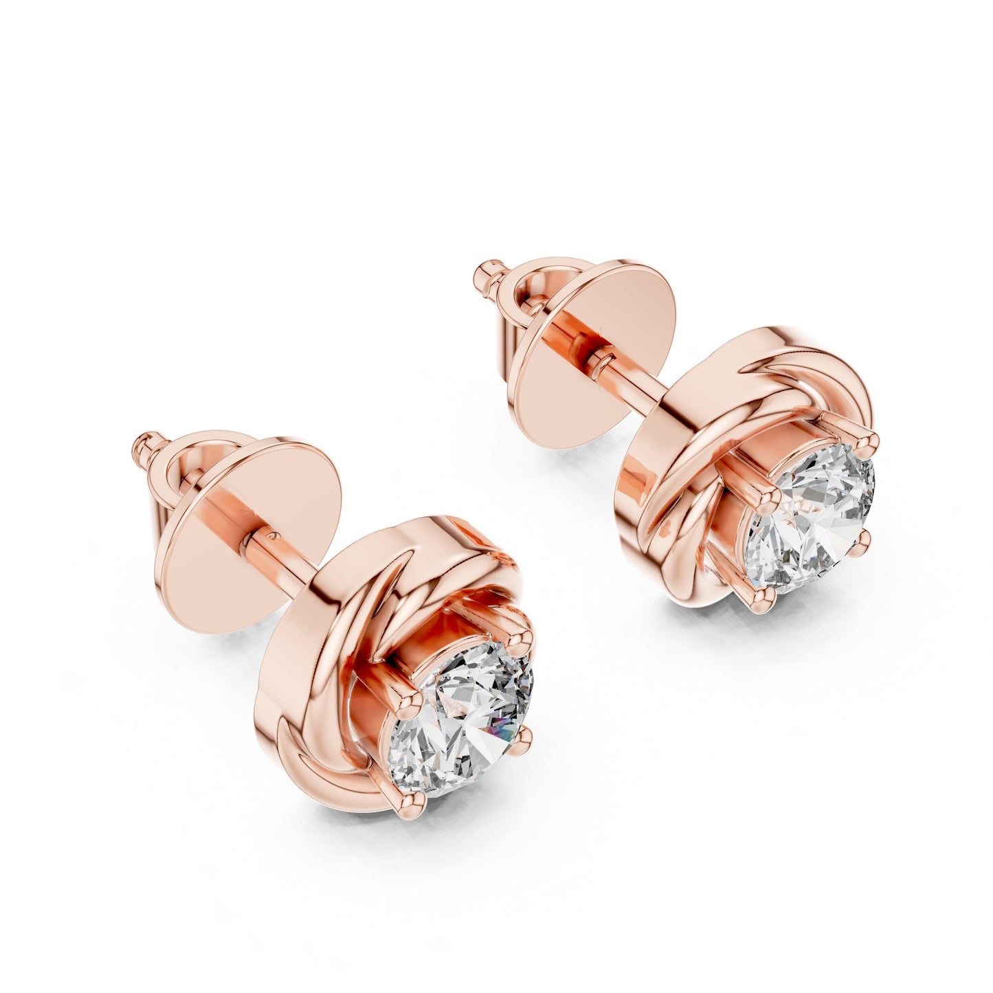 Riora moissanite diamond stud earrings in gold, rose gold, and silver with a minimalist design and tiny sparkling stones.