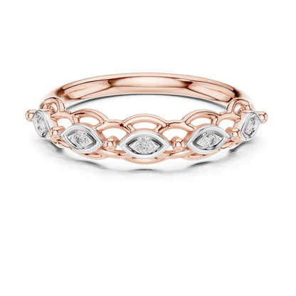 Vintage moissanite wedding band with marquise diamond style, art deco design, minimalist rose gold ring by Riora.
