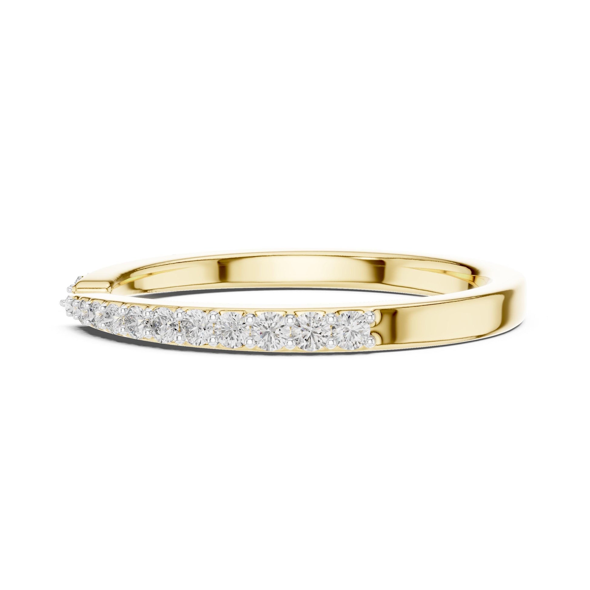 Rose gold open cuff moissanite ring with adjustable diamond-style half eternity design by Riora.