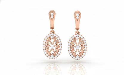 Moissanite Oval Drop Stud Earrings | Hypoallergenic Filigree Dangle Earrings | Gold, Rose Gold & Silver | Riora