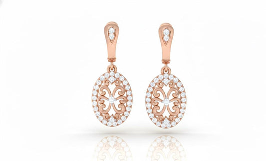 Moissanite Oval Drop Stud Earrings | Hypoallergenic Filigree Dangle Earrings | Gold, Rose Gold & Silver | Riora