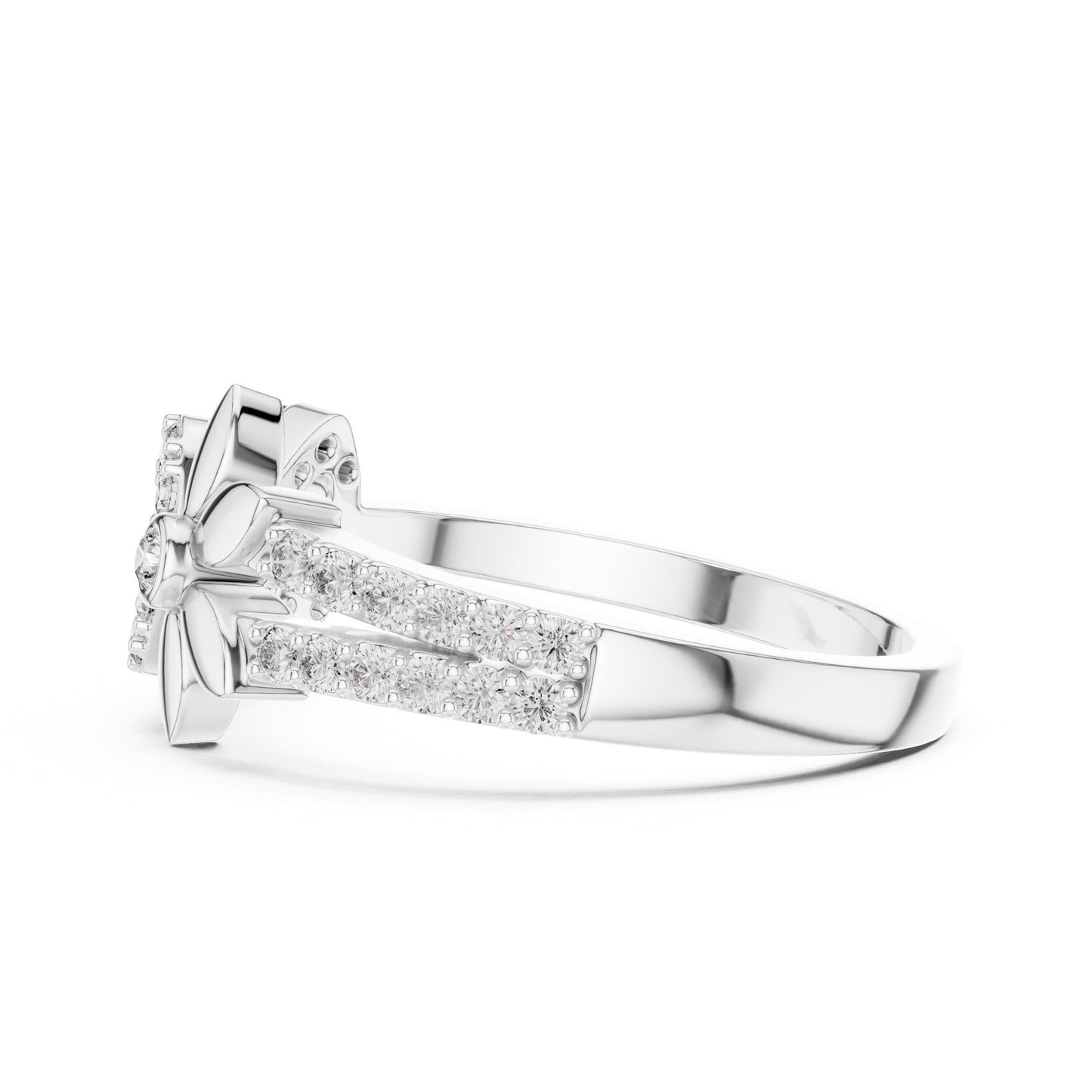 Riora elegant gold infinity flower ring with moissanite diamonds, floral design, minimalist style, perfect for engagement or gift.