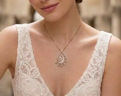 Riora paisley moissanite diamond pendant necklace featuring a sparkling teardrop design, elegant jewelry for women and special occasions