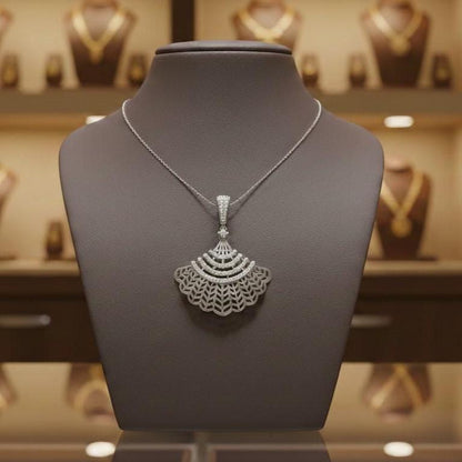 Moissanite Fan Pendant Necklace – Rose Gold Art Deco Style