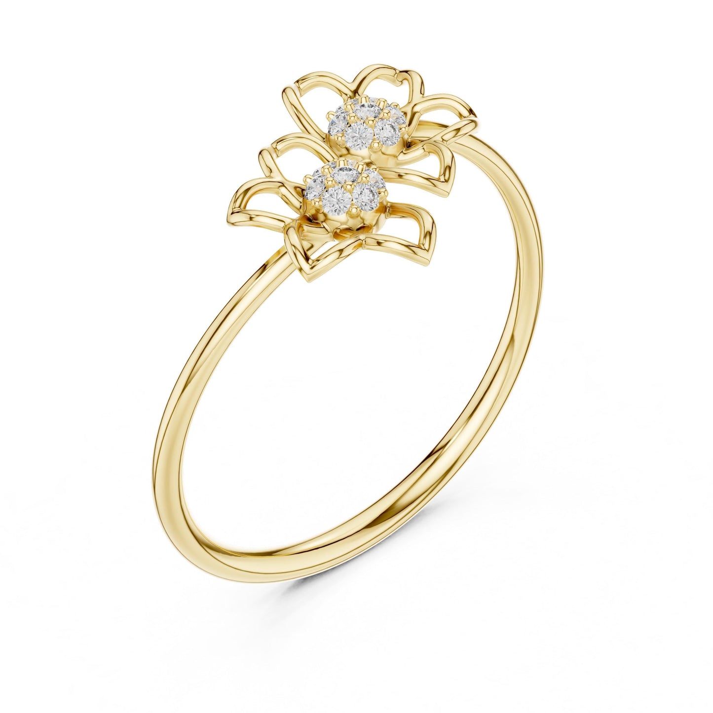 Riora double flower moissanite diamond ring in rose silver with floral vintage style, bridal promise band, elegant jewelry design