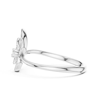 Riora moissanite floral butterfly engagement ring in rose gold, delicate nature-inspired jewelry for women.