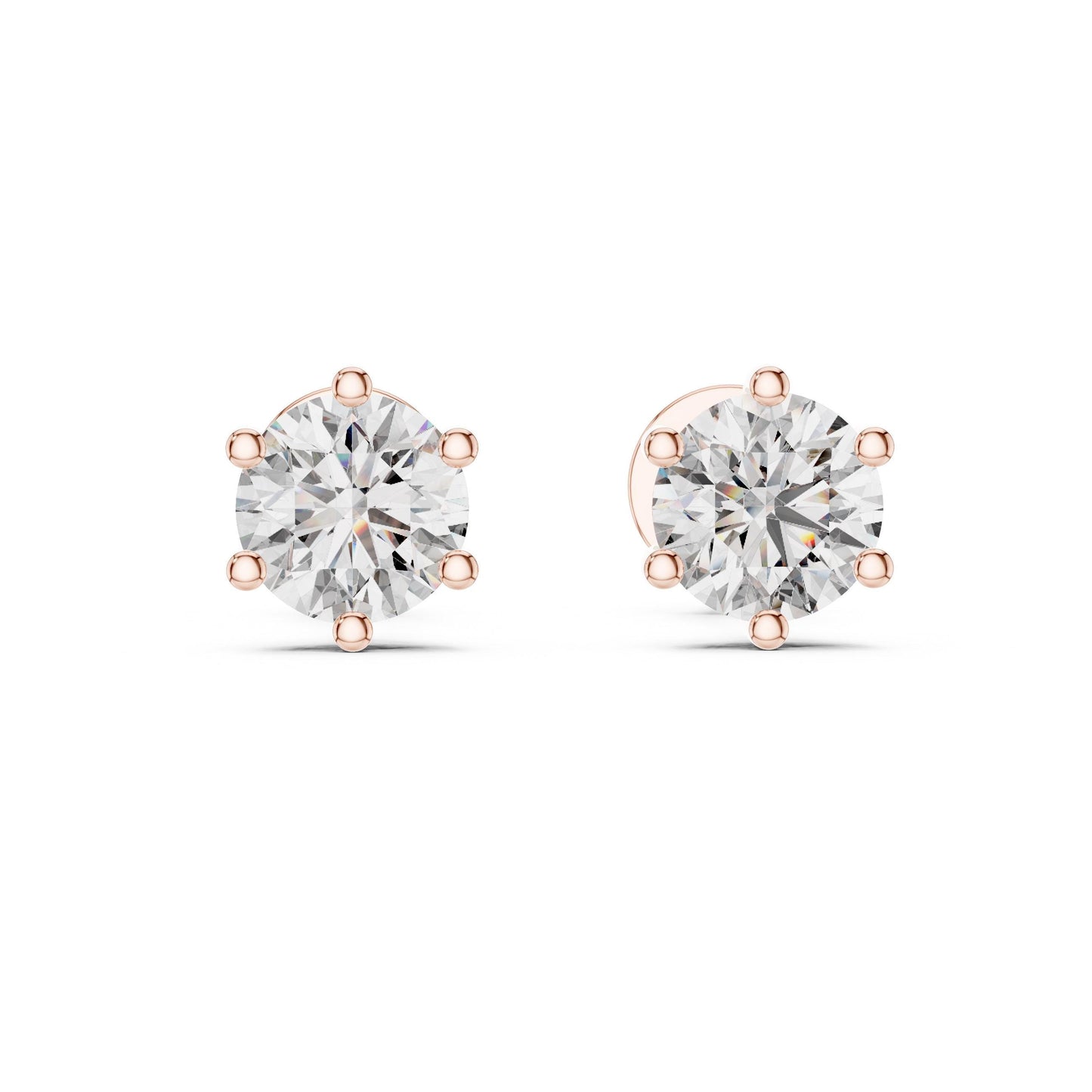 Riora moissanite diamond stud earrings in rose gold, minimalist dainty jewelry for everyday wear and bridal occasions.