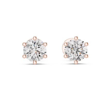Riora moissanite diamond stud earrings in rose gold, minimalist dainty jewelry for everyday wear and bridal occasions.
