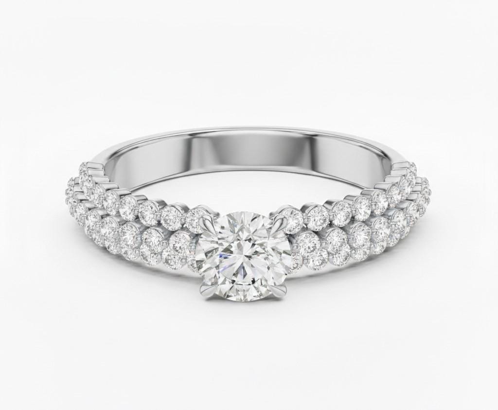 Cubic Zirconia Engagement Ring – Triple Pavé Band | Gold, Rose Gold & Silver